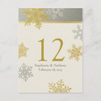 Silver Gold Snowflake Winter Wedding Table Card