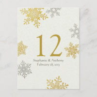 Silver Gold Snowflake Winter Wedding Table Card