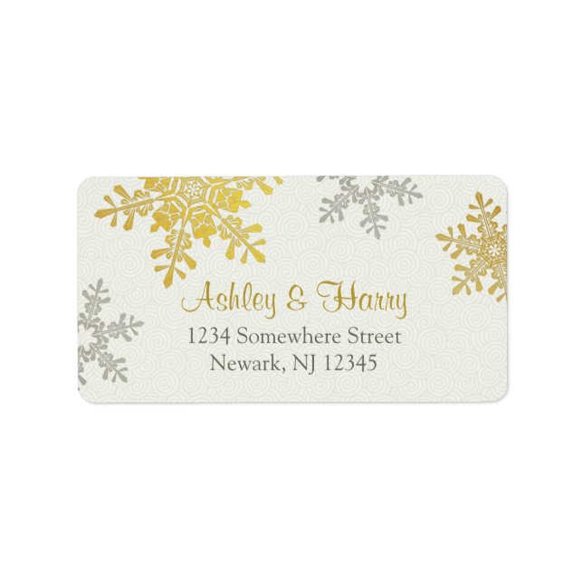 Silver Gold Snowflake Winter Wedeladresse Adressaufkleber (Vorne)