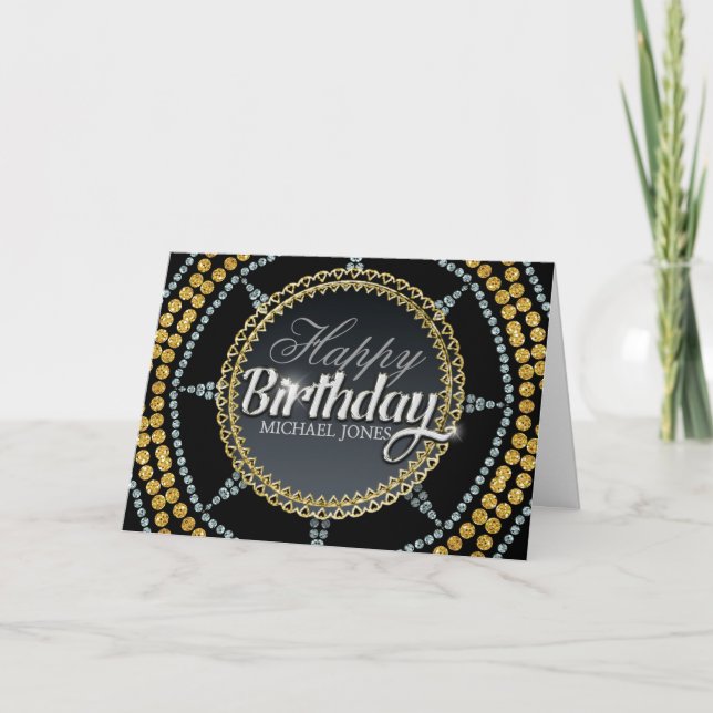 Silver Gold Sparkle Star Geburtstagkarte Karte (Vorderseite)