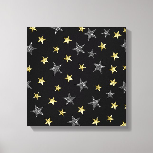 Silver & Gold Stars Black Hollywood Star Party Leinwanddruck (Vorderseite)