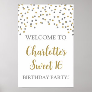 Silver Gold Sweet 16 Geburtstag Custom 12x18 Poster