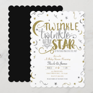 Silver & Gold Twinkle Little Star Baby Dusche Einladung