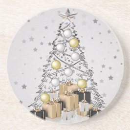 Silver Gold und Black Christmas Tree Getränkeuntersetzer