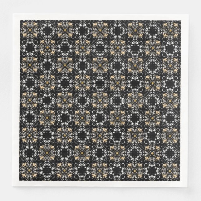 Silver, Gold und Black Hollywood Regency Pattern Serviette (Vorderseite)