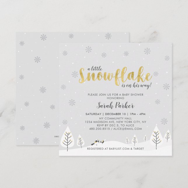 Silver & Gold Winter Wonderland Boy Baby Dusche Einladung (Vorne/Hinten)