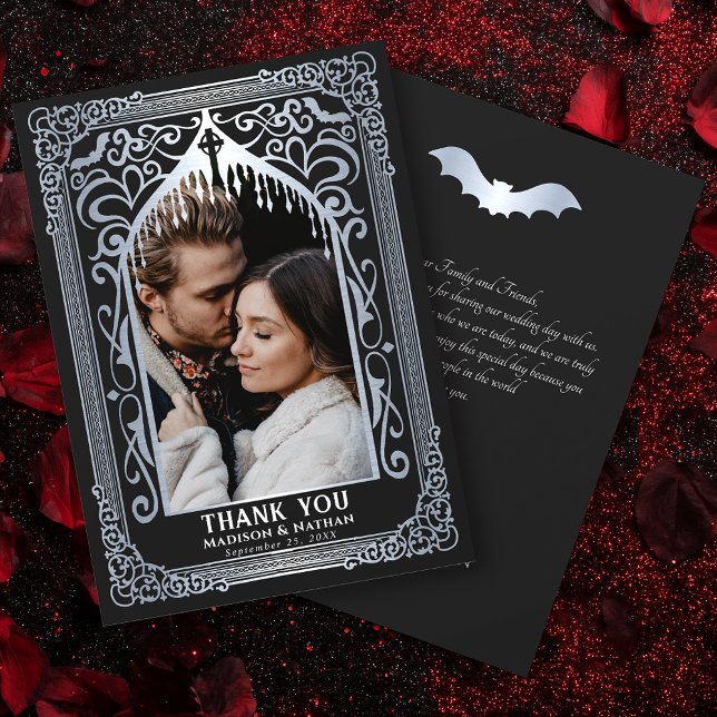 Silver Gothic Vampire Cathedral Photo Wedding Dankeskarte (Von Creator hochgeladen)