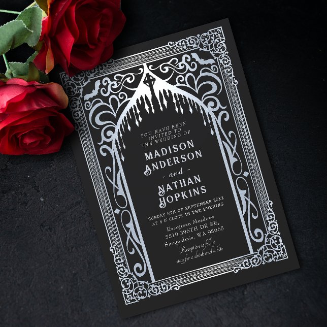 Silver Gothic Vampire Cathedral Wedding Einladung (Von Creator hochgeladen)