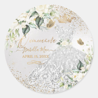 Silver Gown Gold Glitzer Creme Rose C Runder Aufkleber
