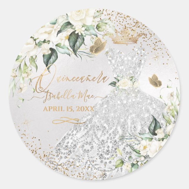 Silver Gown Gold Glitzer Creme Rose C Runder Aufkleber (Vorderseite)