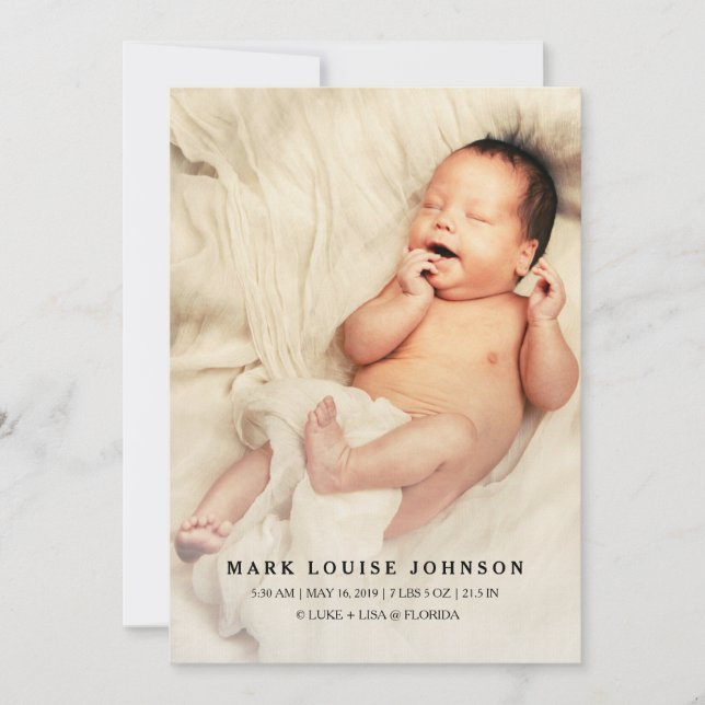 Silver Gradient New Baby Foto Geburtserklärung Ankündigung (Vorderseite)