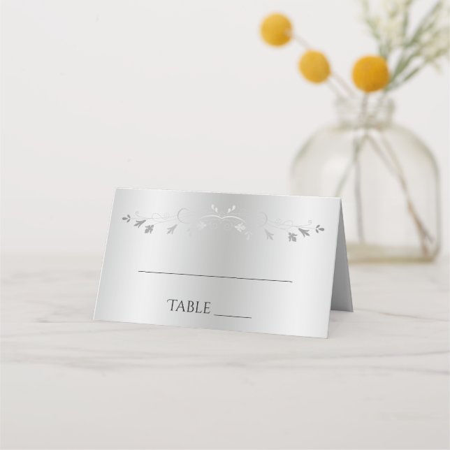 Silver Gradient & Vintag Blüh Elegante Hochzeit Platzkarte (Vorderseite)