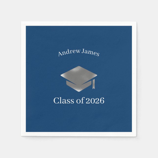  Silver Graduation Cap -Class of 2026= no2 Serviette (Vorderseite)