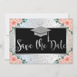 Silver Graduation Cap, Confetti Floral Save The Date