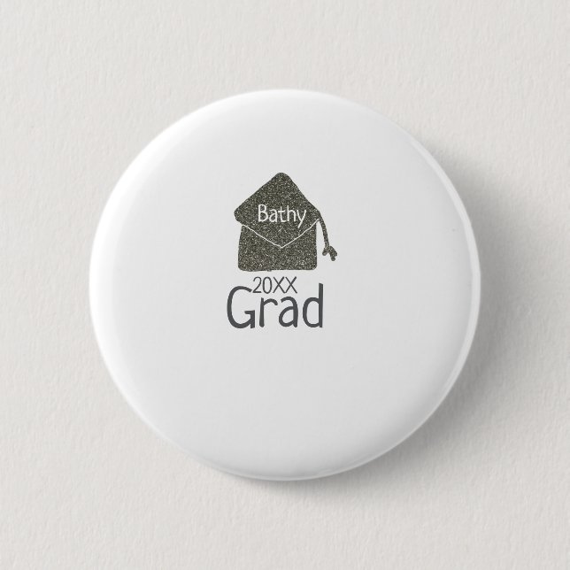 Silver Graduation Cap Glitzer hinzufügen Name grad Button (Vorderseite)