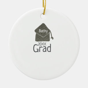 Silver Graduation Cap Glitzer hinzufügen Name grad Keramik Ornament