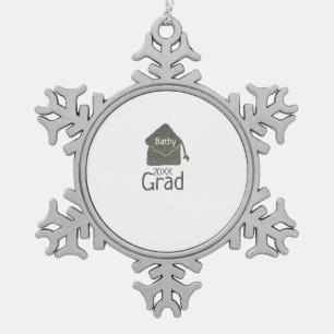 Silver Graduation Cap Glitzer hinzufügen Name grad Schneeflocken Zinn-Ornament