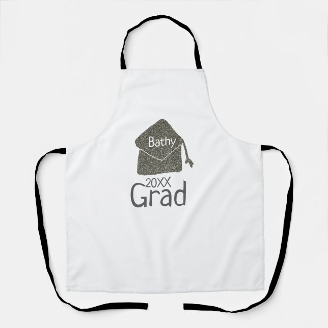 Silver Graduation Cap Glitzer hinzufügen Name grad Schürze (Vorderseite)