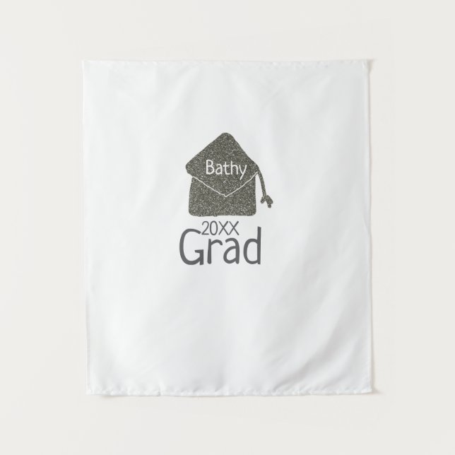 Silver Graduation Cap Glitzer hinzufügen Name grad Wandteppich (Vorderseite)