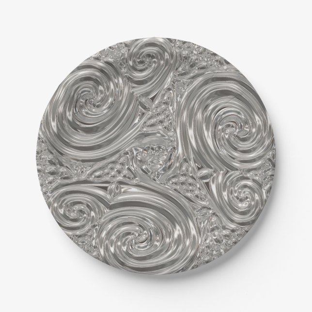 Silver grau elegante Art Nouveau geprägt Aussehen Pappteller (Vorderseite)