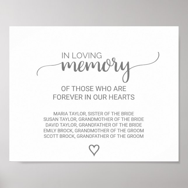 Silver Graue Kalligraphie in Love Memory Sign Poster (Vorne)