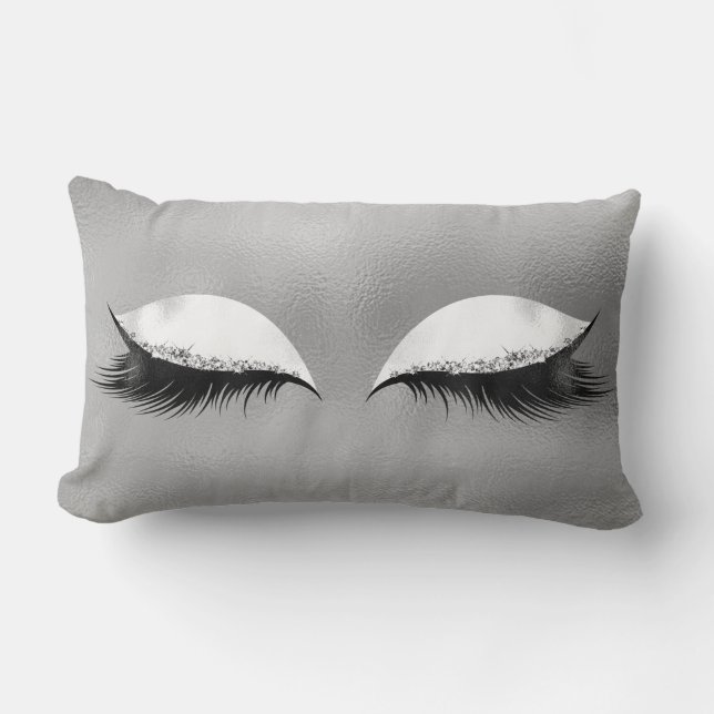 Silver Graue Lashes Glass White Glitzer Makeup Lendenkissen (Vorderseite)