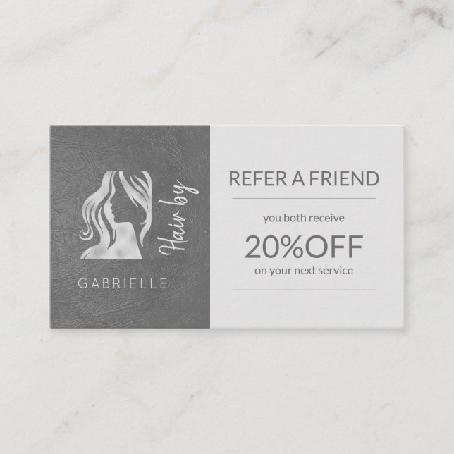 Silver Graue Logos Haarstil Eine Friend-Vorlage Empfehlungskarte (Vorderseite)