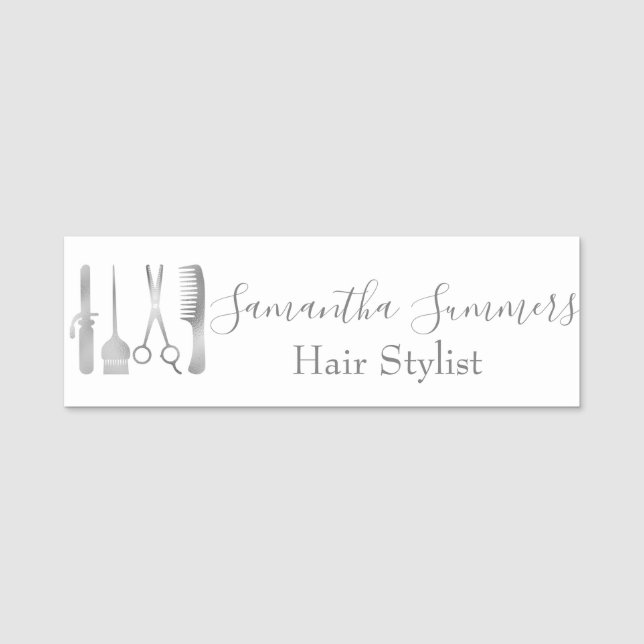 Silver Grauer Haar Salon Stylist Personalisiert Namensschild (Vorderseite)