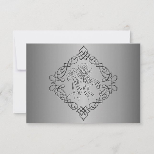 Silver graved Look Wedding RSVP (Vorderseite)