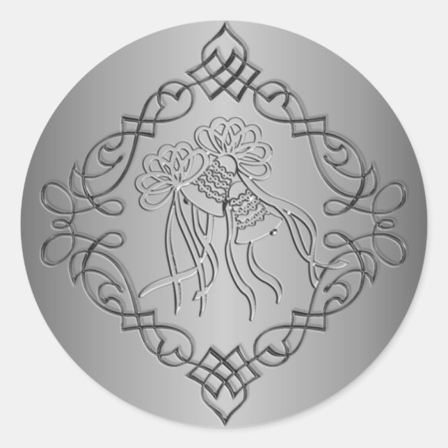 Silver Graved Look Wedding Runder Aufkleber (Vorderseite)