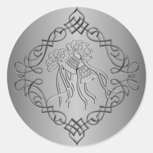 Silver Graved Look Wedding Runder Aufkleber