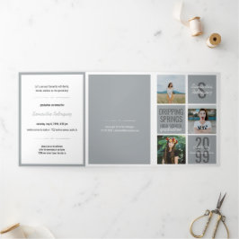 Silver Gray 5-Foto Fun Boxes Abschluss Dreifach Gefaltete Einladung