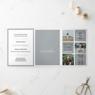 Silver Gray 5-Foto Fun Boxes Abschluss Dreifach Gefaltete Einladung