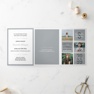 Silver Gray 5-Foto Fun Boxes Abschluss Dreifach Gefaltete Einladung