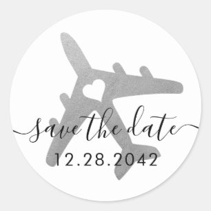 Silver Gray AirplaneReisethema Save the Date Runder Aufkleber