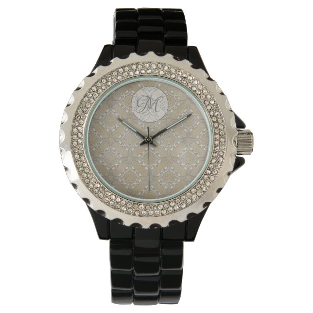 Silver Gray and Beige Metallic Filagree Pattern Armbanduhr (Vorderseite)