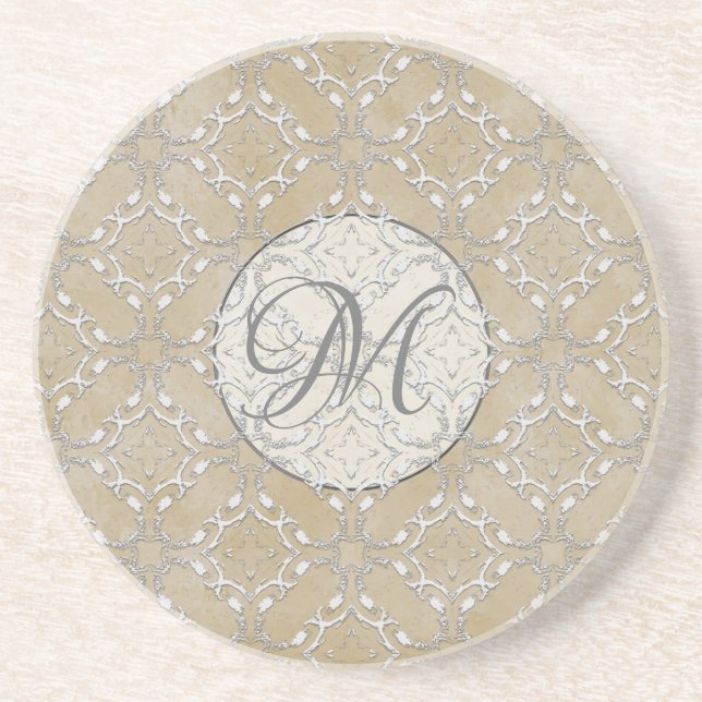 Silver Gray and Beige Metallic Filagree Pattern Getränkeuntersetzer (Vorne)