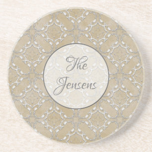 Silver Gray and Beige Metallic Filagree Pattern Getränkeuntersetzer