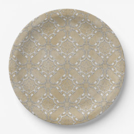 Silver Gray and Beige Metallic Filagree Pattern Pappteller