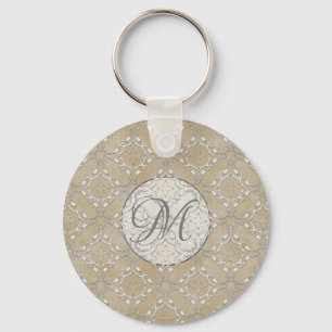 Silver Gray and Beige Metallic Filagree Pattern Schlüsselanhänger