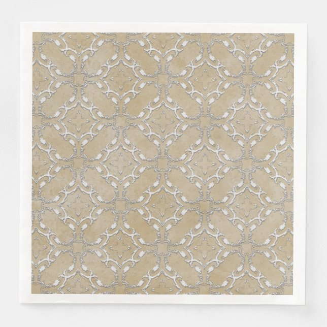Silver Gray and Beige Metallic Filagree Pattern Serviette (Vorderseite)
