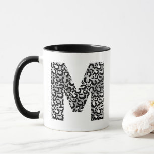 Silver Gray and Black Initial M Monogram Tasse