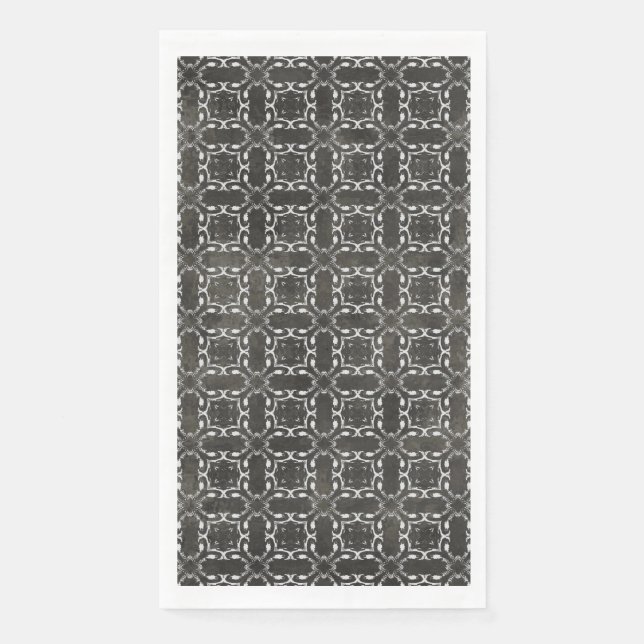 Silver Gray and Black Metallic Filigree Muster Serviette (Vorderseite)