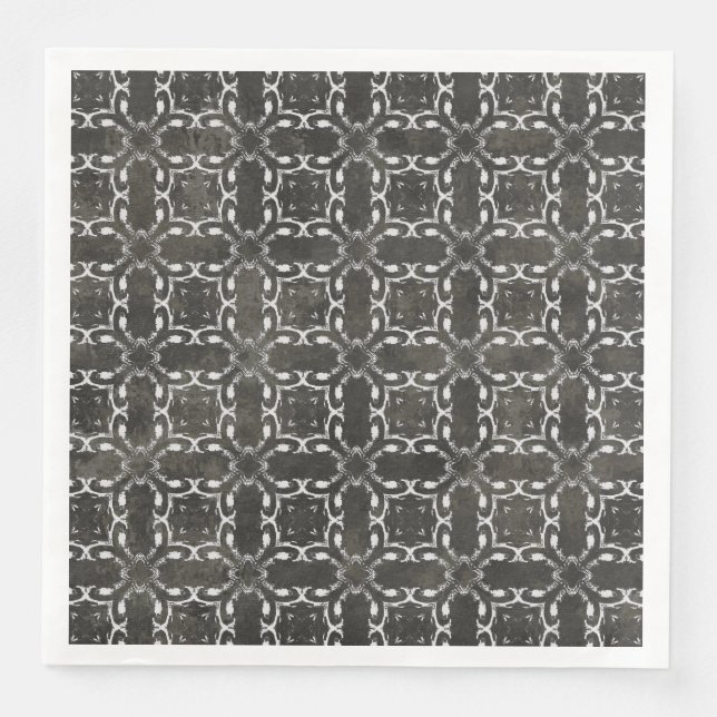 Silver Gray and Black Metallic Filigree Muster Serviette (Vorderseite)
