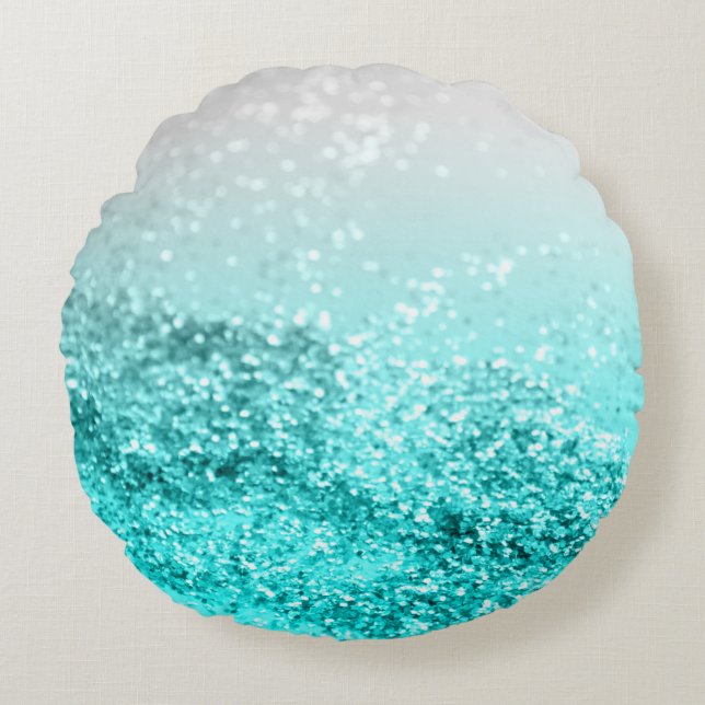 Silver Gray Aqua Aquamarin Ocean Glitzer #1 Rundes Kissen (Vorderseite)