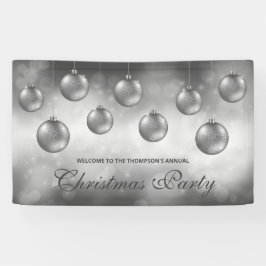 Silver Gray Baubles on Red Bokeh - Weihnachts-Part Banner