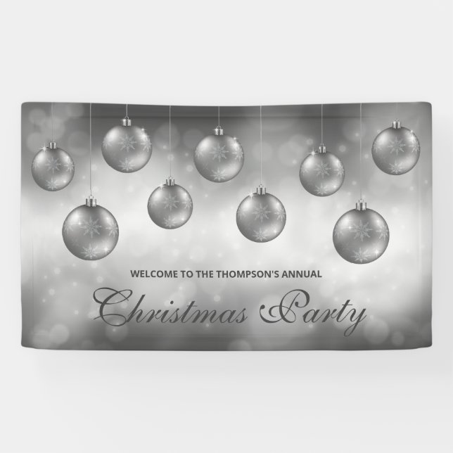 Silver Gray Baubles on Red Bokeh - Weihnachts-Part Banner (Horizontal)