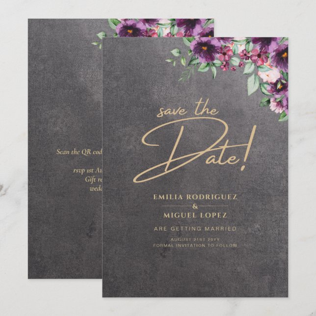 Silver Gray Berry Floral Wedding Winter Fall Einladung (Vorne/Hinten)