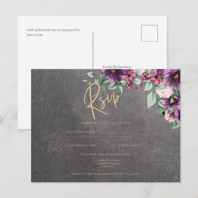 Silver Gray Berry Floral Wedding Winter Fall Postkarte (Vorne/Hinten)