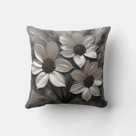 Silver Gray Black Modern Floral Kissen